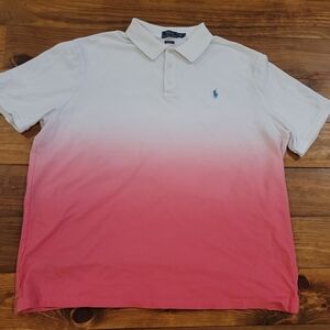 Polo by Ralph Lauren Men's White and Pink Gradient Polo Shirt